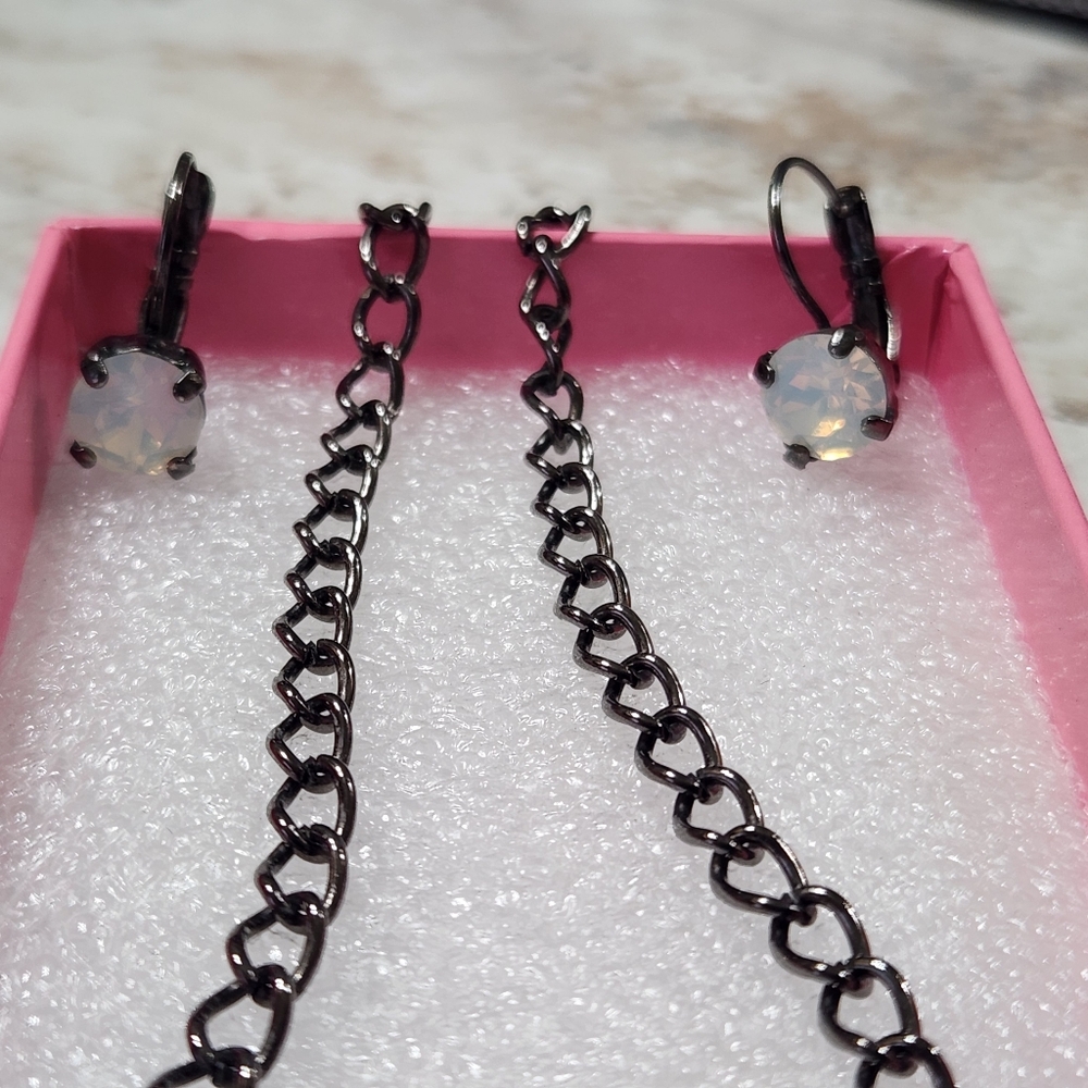 NWOT Swarovski Opalite Tennis Earrings And Necklace - Picture 7 of 7